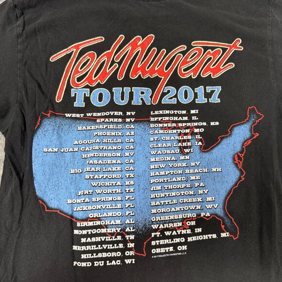 Ted Nugent 2017 "Rocking America Again" Tour Concert Patriotic Graphic Tee  - Picture 3 of 6